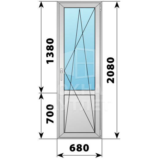 Алюминиевая балконная дверь с глухим низом 680×2080 ПО ОА-59317