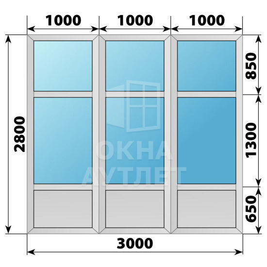 Алюминиевая комбинированная перегородка 3000×2800 ОА-67663