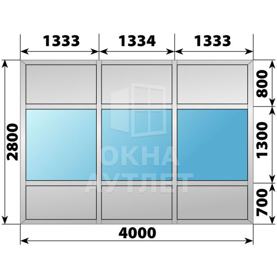 Алюминиевая комбинированная перегородка 4000×2800 №2 ОА-67822