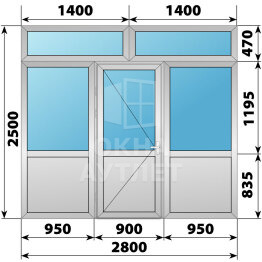 Алюминиевая комбинированная перегородка с дверью 2800×2500 ОА-67771