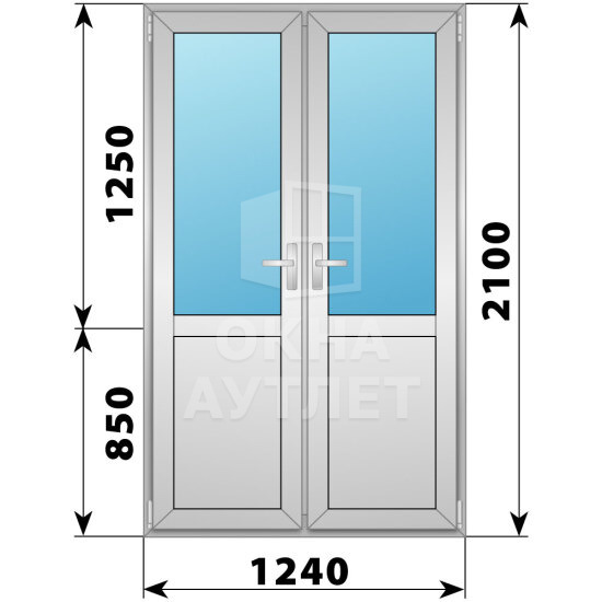 Алюминиевая межкомнатная двухстворчатая дверь со стеклом 1240×2100 ОА-64474