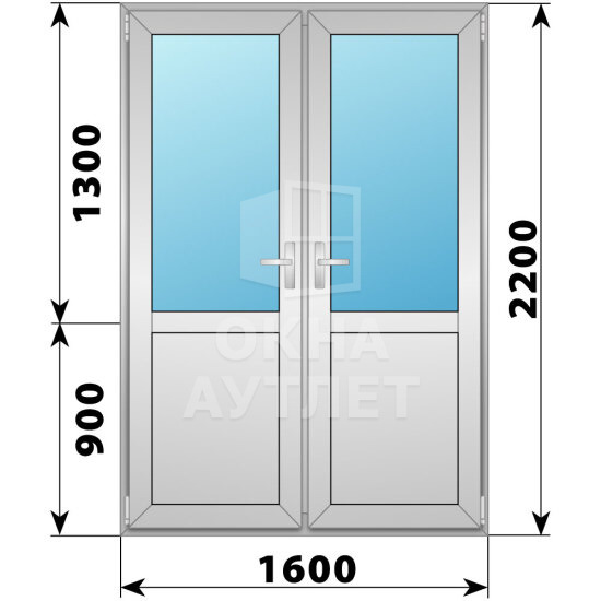 Алюминиевая межкомнатная двухстворчатая дверь со стеклом 1600×2200 ОА-65179