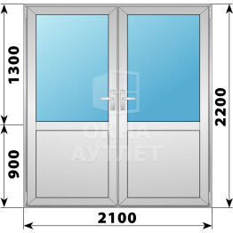 Алюминиевая межкомнатная двухстворчатая дверь со стеклом 2100×2200 ОА-64138