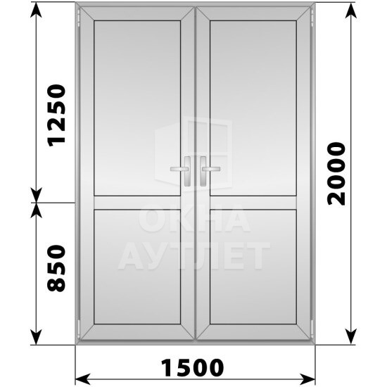 Алюминиевая межкомнатная двухстворчатая глухая дверь 1500×2100 ОА-64231