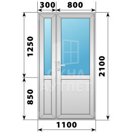 Алюминиевая межкомнатная полуторная дверь со стеклом 1100×2100 ОА-63904