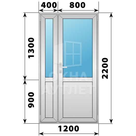 Алюминиевая межкомнатная полуторная дверь со стеклом 1200×2200 ОА-64369