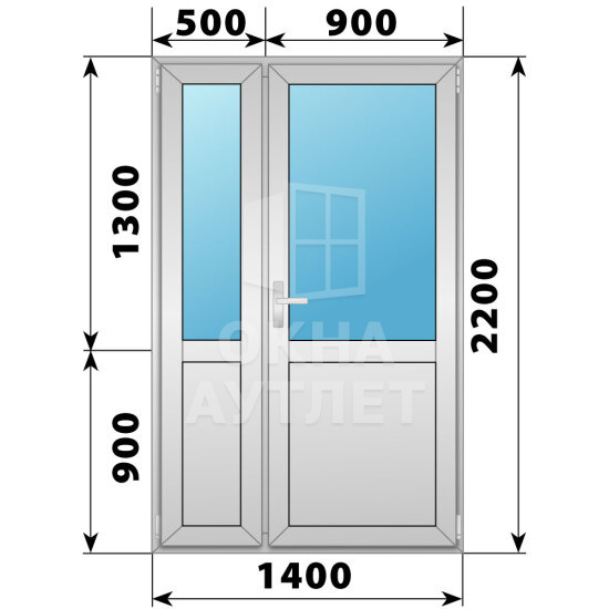 Алюминиевая межкомнатная полуторная дверь со стеклом 1400×2200 ОА-65074