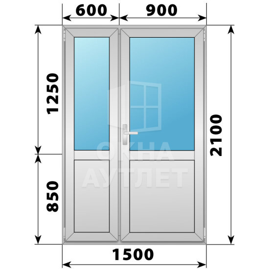Алюминиевая межкомнатная полуторная дверь со стеклом 1500×2100 ОА-65056