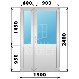 Алюминиевая межкомнатная полуторная дверь со стеклом 1500×2400 ОА-65281
