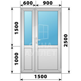 Алюминиевая межкомнатная полуторная дверь со стеклом 1500×2500 ОА-65350