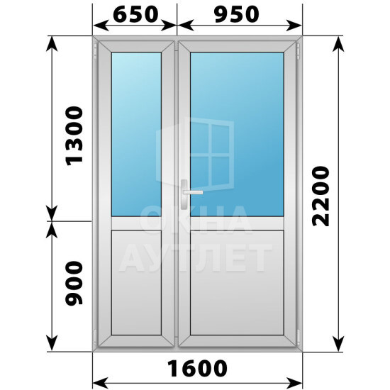 Алюминиевая межкомнатная полуторная дверь со стеклом 1600×2200 ОА-65188