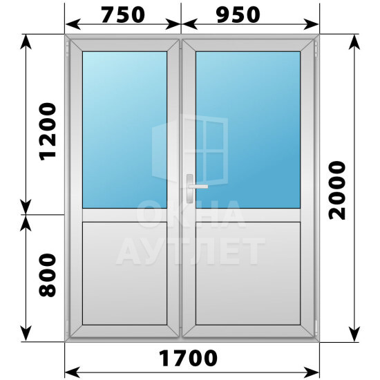 Алюминиевая межкомнатная полуторная дверь со стеклом 1700×2000 ОА-64225