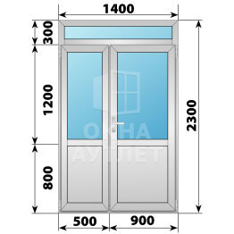 Алюминиевая межкомнатная полуторная дверь со стеклом и фрамугой 1400×2300 ОА-64447