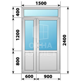 Алюминиевая межкомнатная полуторная дверь со стеклом и фрамугой 1500×2400 ОА-64978