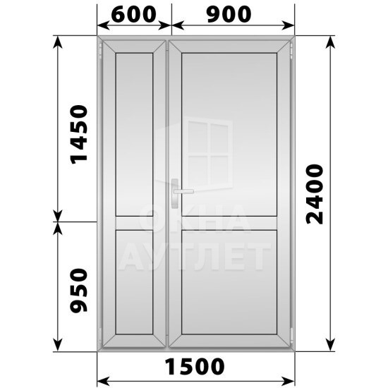 Алюминиевая межкомнатная полуторная глухая дверь 1500×2400 ОА-65302