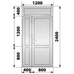 Алюминиевая межкомнатная полуторная глухая дверь с фрамугой 1200×2400 ОА-64792