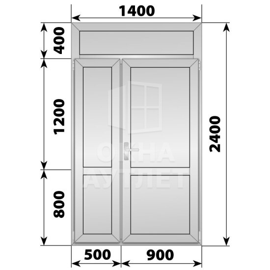 Алюминиевая межкомнатная полуторная глухая дверь с фрамугой 1400×2400 ОА-64879