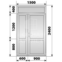 Алюминиевая межкомнатная полуторная глухая дверь с фрамугой 1500×2400 ОА-64384