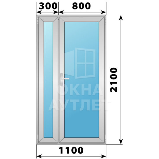 Алюминиевая межкомнатная полуторная остекленная дверь 1100×2100 ОА-64774