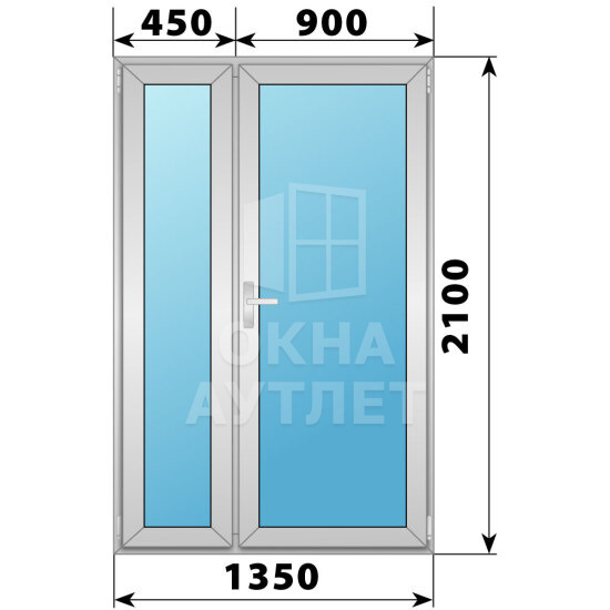 Алюминиевая межкомнатная полуторная остекленная дверь 1350×2100 ОА-64825