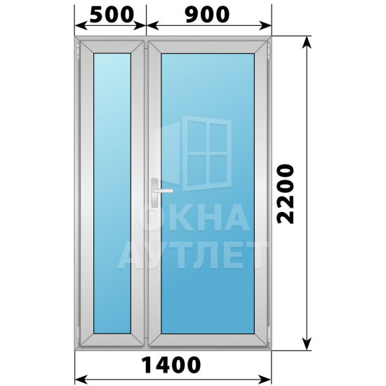 Алюминиевая межкомнатная полуторная остекленная дверь 1400×2200 ОА-64906