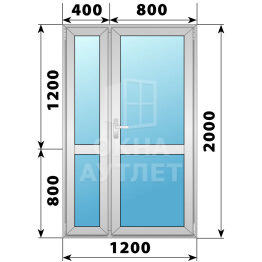 Алюминиевая межкомнатная полуторная остекленная дверь с импостом 1200×2000 ОА-64303