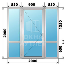 Алюминиевая перегородка с дверью 2000×2000 ОА-67498
