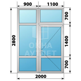 Алюминиевая перегородка с дверью 2000×2800 ОА-67678