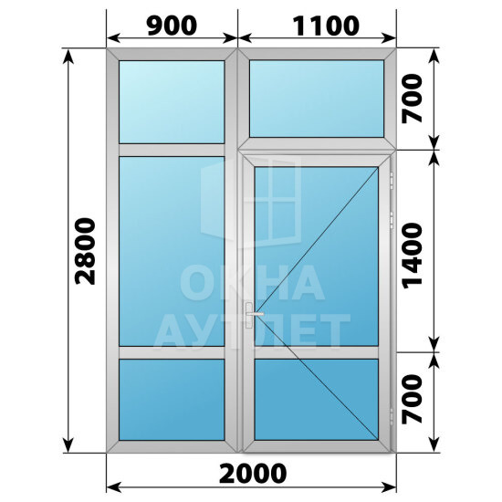 Алюминиевая перегородка с дверью 2000×2800 ОА-67678