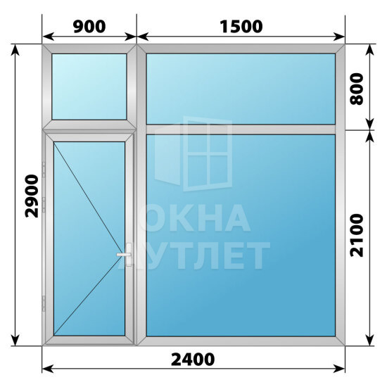 Алюминиевая перегородка с дверью 2400×2900 ОА-67477