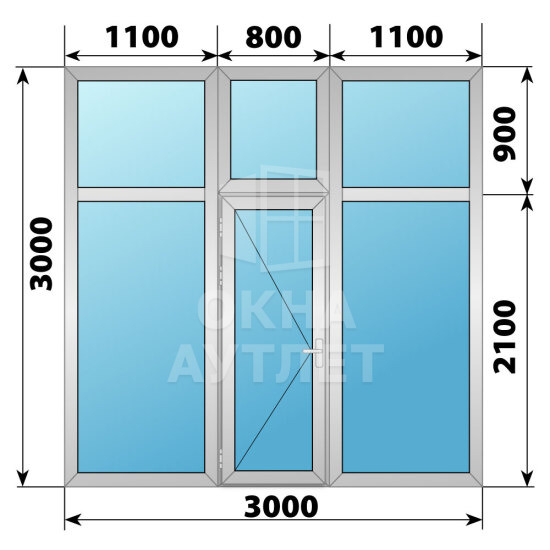 Алюминиевая перегородка с дверью 3000×3000 ОА-67852