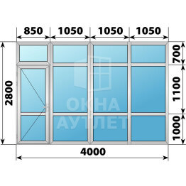 Алюминиевая перегородка с дверью 4000×2800 №2 ОА-67936
