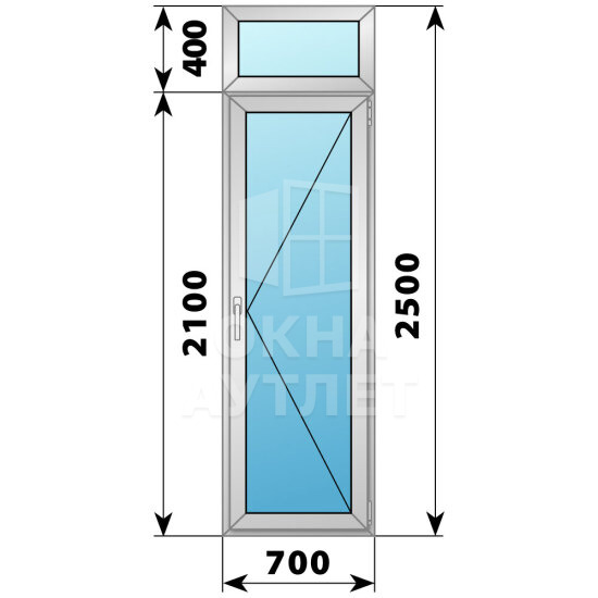 Алюминиевая стеклянная балконная дверь с фрамугой 700×2500 П ОА-59128