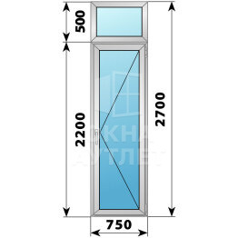 Алюминиевая стеклянная балконная дверь с фрамугой 750×2700 П ОА-59383