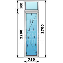 Алюминиевая стеклянная балконная дверь с фрамугой 750×2700 ПО ОА-59746