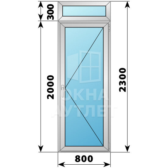 Алюминиевая стеклянная балконная дверь с фрамугой 800×2300 П ОА-59179