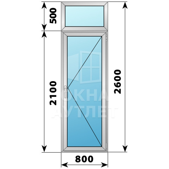 Алюминиевая стеклянная балконная дверь с фрамугой 800×2600 П ОА-59323