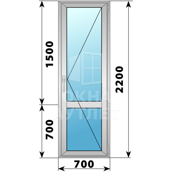 Алюминиевая стеклянная балконная дверь с импостом 700×2200 П ОА-59098