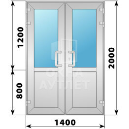 Алюминиевая входная двухстворчатая дверь со стеклом 1400×2000 ОА-65938