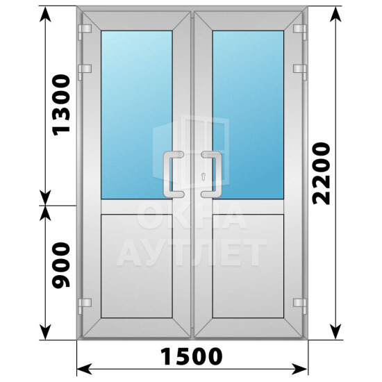 Алюминиевая входная двухстворчатая дверь со стеклом 1500×2200 ОА-66010