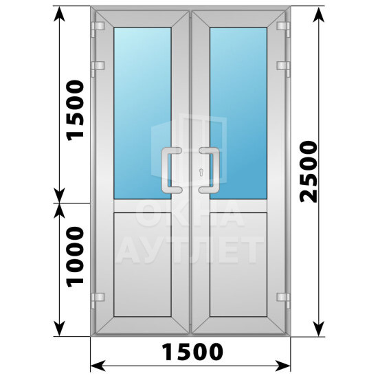 Алюминиевая входная двухстворчатая дверь со стеклом 1500×2500 ОА-64393