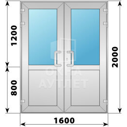 Алюминиевая входная двухстворчатая дверь со стеклом 1600×2000 ОА-66064