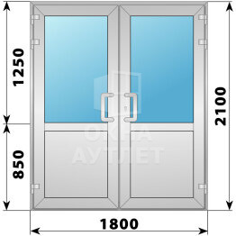 Алюминиевая входная двухстворчатая дверь со стеклом 1800×2100 ОА-66220