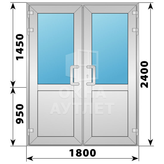 Алюминиевая входная двухстворчатая дверь со стеклом 1800×2400 ОА-64084