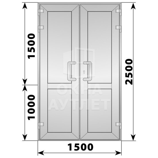 Алюминиевая входная двухстворчатая глухая дверь 1500×2500 ОА-66349