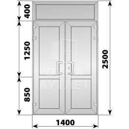 Алюминиевая входная двухстворчатая глухая дверь с фрамугой 1400×2500 ОА-66295