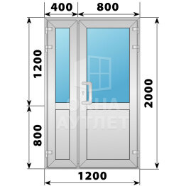 Алюминиевая входная полуторная дверь со стеклом 1200×2000 ОА-65866