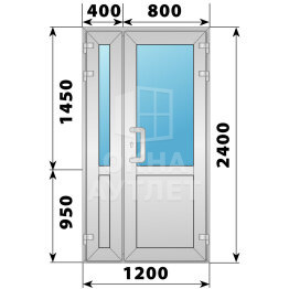 Алюминиевая входная полуторная дверь со стеклом 1200×2400 ОА-64276