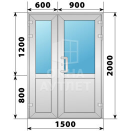 Алюминиевая входная полуторная дверь со стеклом 1500×2000 ОА-66016