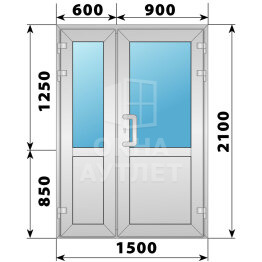 Алюминиевая входная полуторная дверь со стеклом 1500×2100 ОА-63880